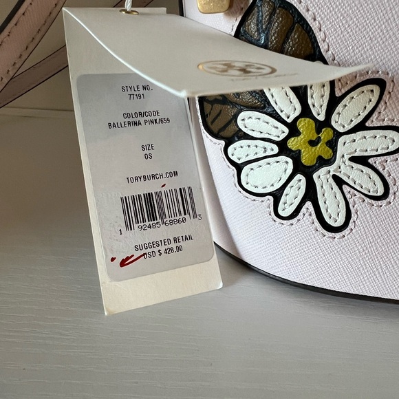 NWT Tory Burch Robinson Appliqué Mini Leather Bucket Crossbody Bag Pink - Picture 7 of 8